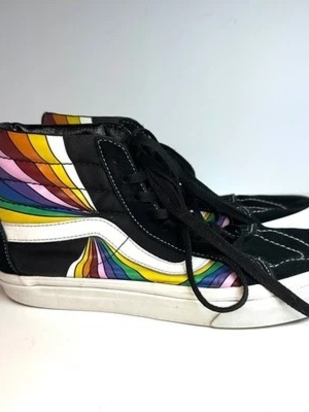 Vans Black High-Top Sneakers with Rainbow Side Graphic